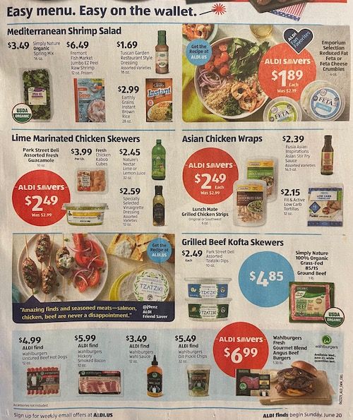 Front bottom half of the Aldi Sales Flyer for the week of June 20