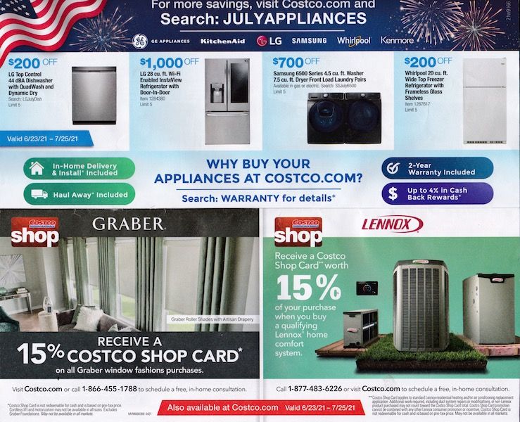 Costco sales ad with refrigerators