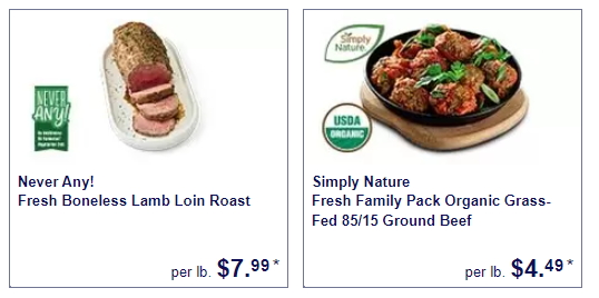 Lamb loin roast and organic ground beef