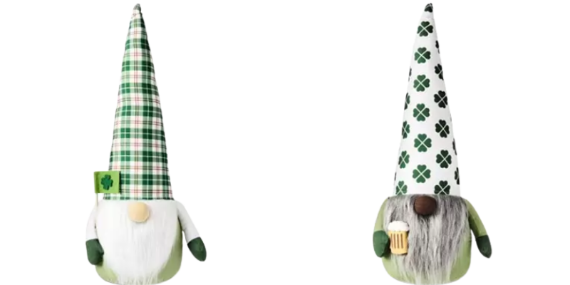 St. Patrick Day's Gnomes (holding shamrock flag, holding a beer)