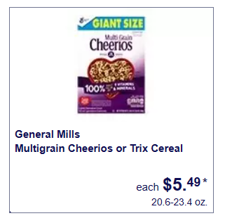 Multigrain Cheerios or Trix Giant Size Cereal