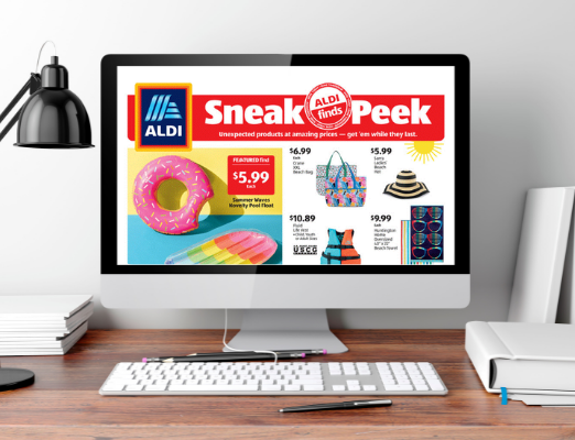 Computer with Aldi Sneak Peek  on the screen
