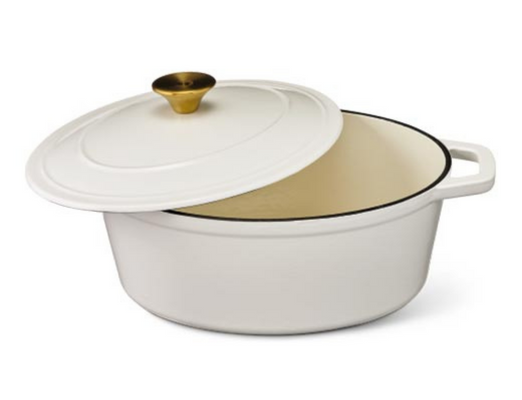 White 4.6-quart cast iron French oven.