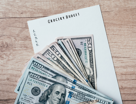 grocery budget list with money