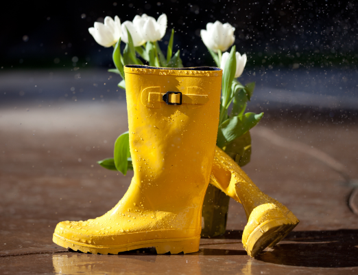 Yellow rainboot with flowers